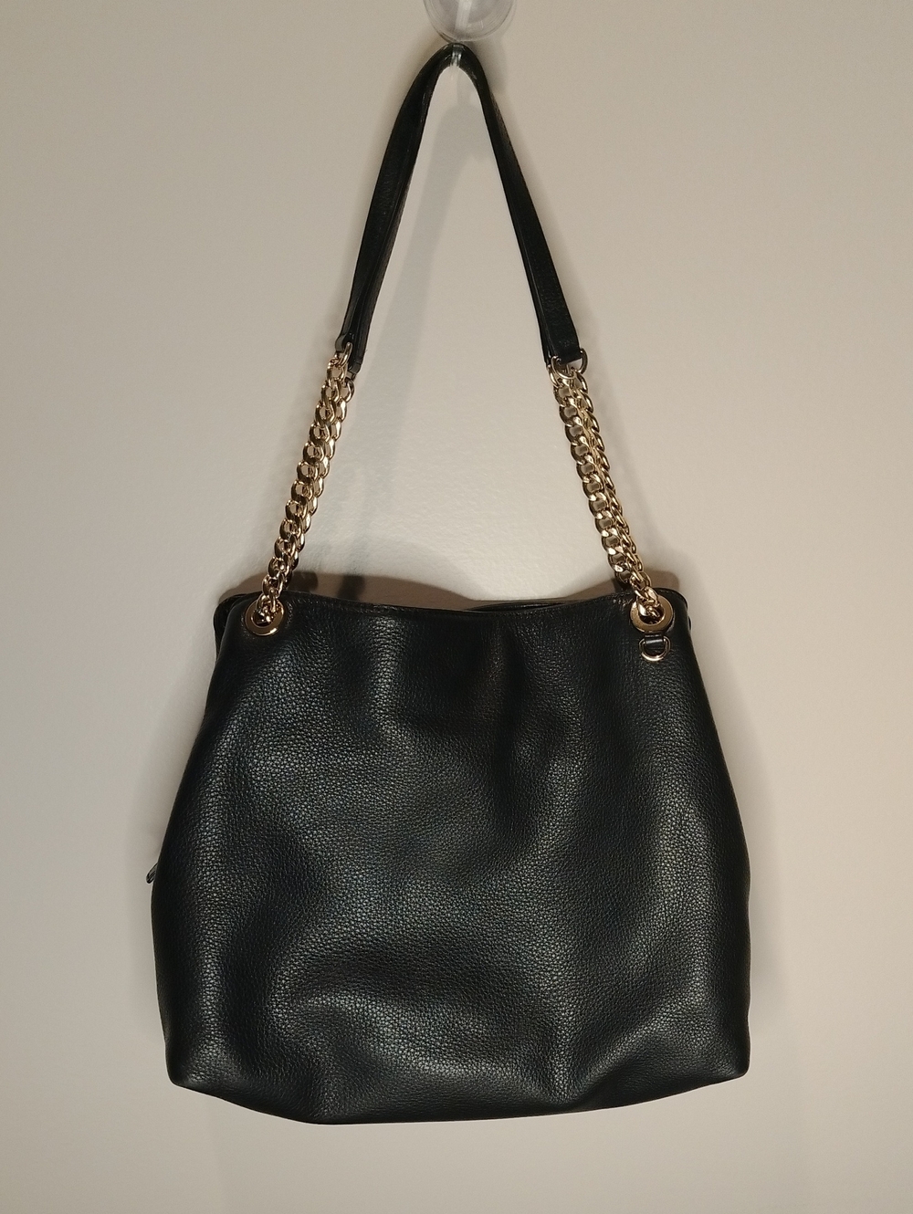 Michael Kors Jet Set Black Pebbled Leather Chain Shoulder Tote Bag